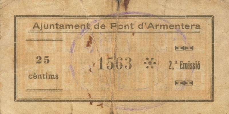 Reverso de 25 Céntimos (Pont d'Armentera)