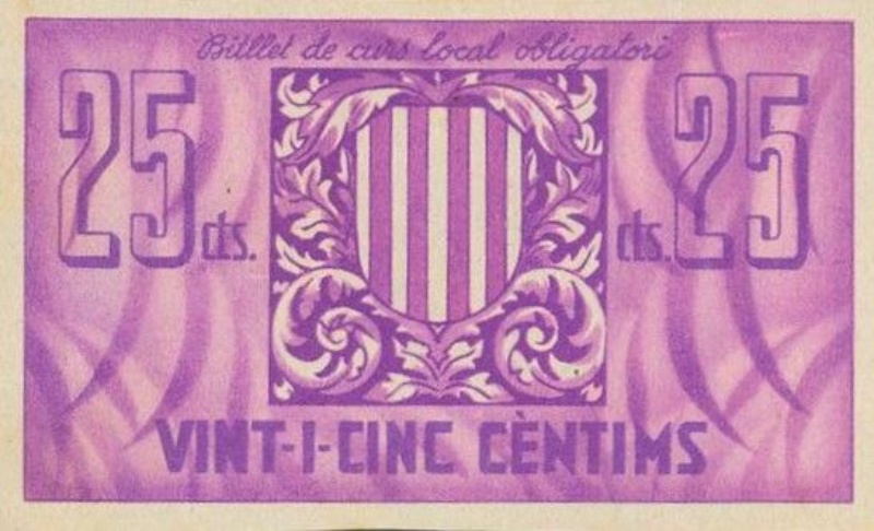 Billete 25 Céntimos (Vilamajor) | 1937 - Reverso Reverso de 25 Céntimos (Vilamajor)