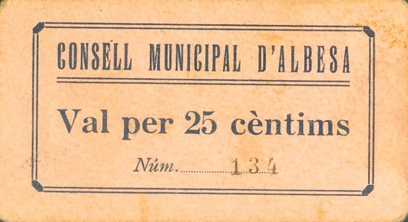 Anverso de 25 Céntimos de Peseta (Albesa)