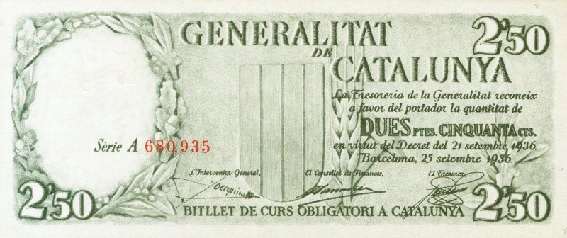 Anverso de 2.50 Pesetas (Generalitat de Catalunya)