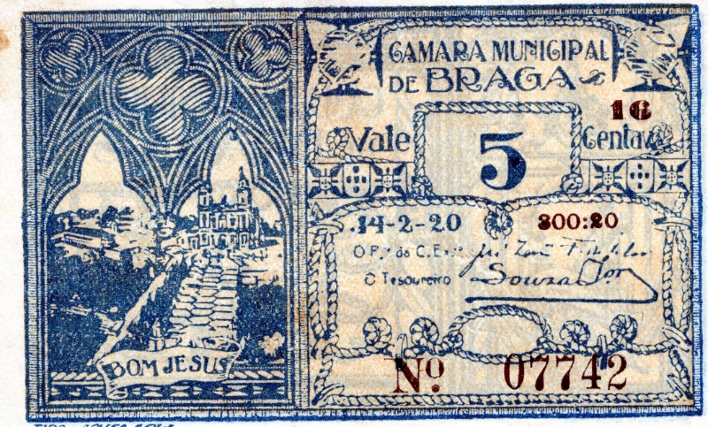 Billete 5 Centavos (Braga) | 1920 - Anverso Anverso de 5 Centavos (Braga)
