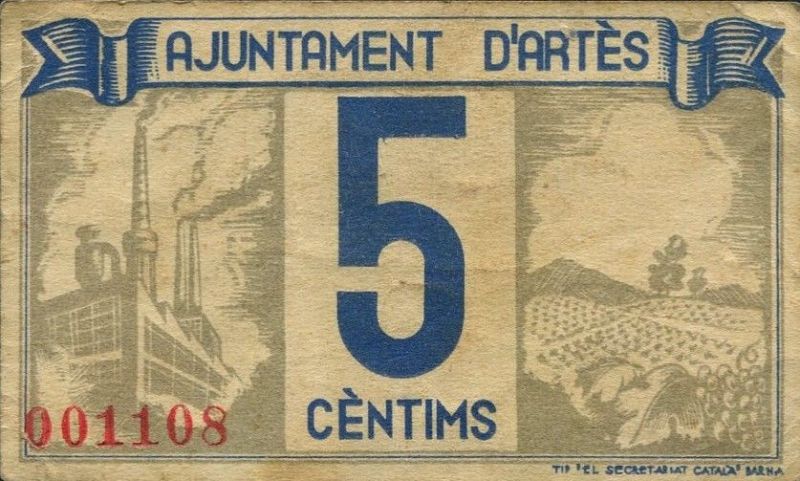 Reverso de 5 Céntimos (Artés)