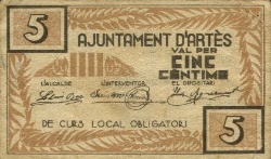 Anverso de 5 Céntimos (Artés)