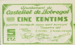 Anverso de 5 Céntimos (Castellet de Llobregat)