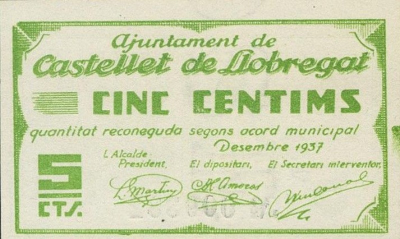 Anverso de 5 Céntimos (Castellet de Llobregat)