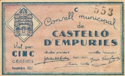 Anverso de 5 Céntimos (Castelló d'Empúries)