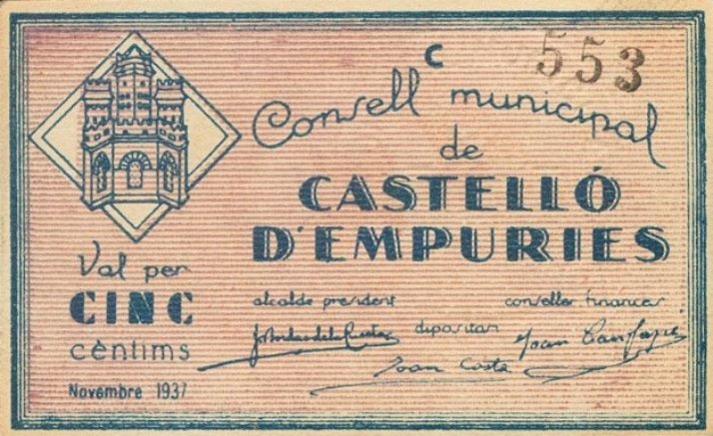 Anverso de 5 Céntimos (Castelló d'Empúries)