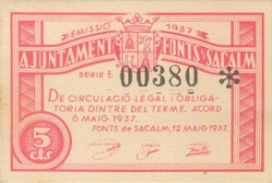 Anverso de 5 Céntimos (Fonts de Sacalm)