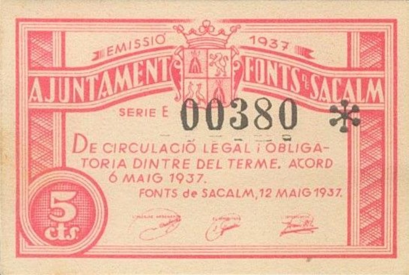 Anverso de 5 Céntimos (Fonts de Sacalm)