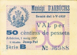 Anverso de 50 Céntimos (Arbúcies)