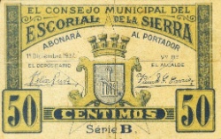 Anverso de 50 Céntimos (El Escorial de la Sierra)