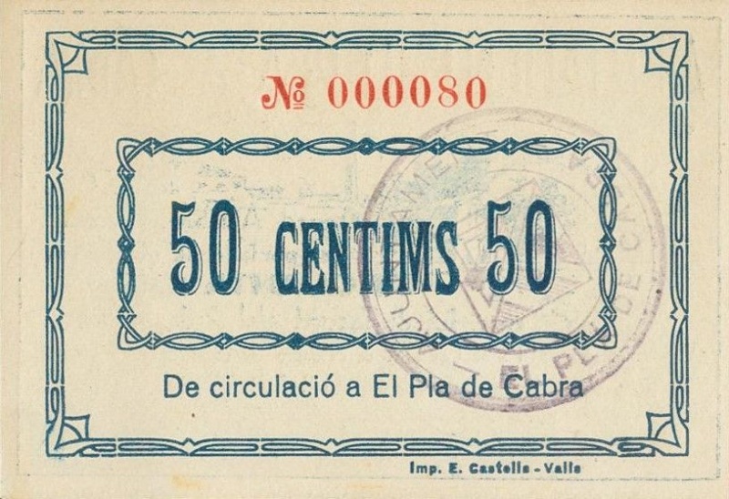 Reverso de 50 Céntimos (El Pla de Cabra)
