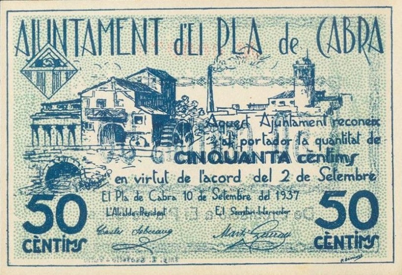 Anverso de 50 Céntimos (El Pla de Cabra)