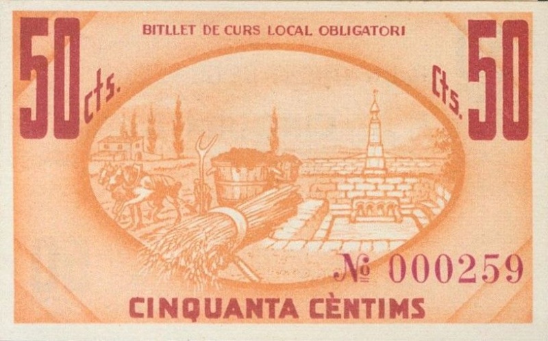 Billete 50 Céntimos (Guissona) | 1937 - Reverso Reverso de 50 Céntimos (Guissona)