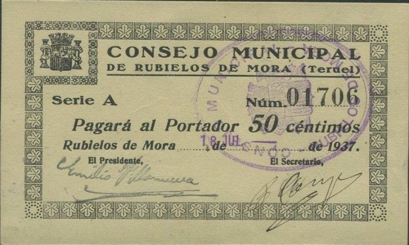 Anverso de 50 Céntimos (Rubielos de Mora)