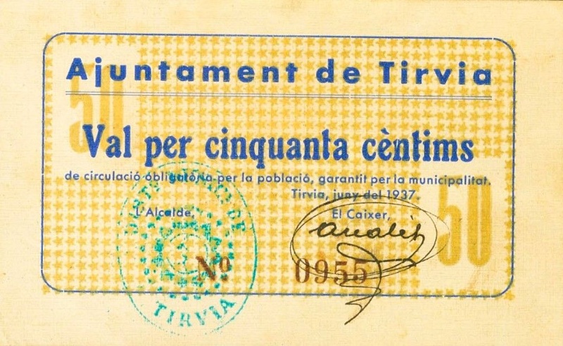 Billete 50 Céntimos (Tírvia) | 1937 - Anverso Anverso de 50 Céntimos (Tírvia)