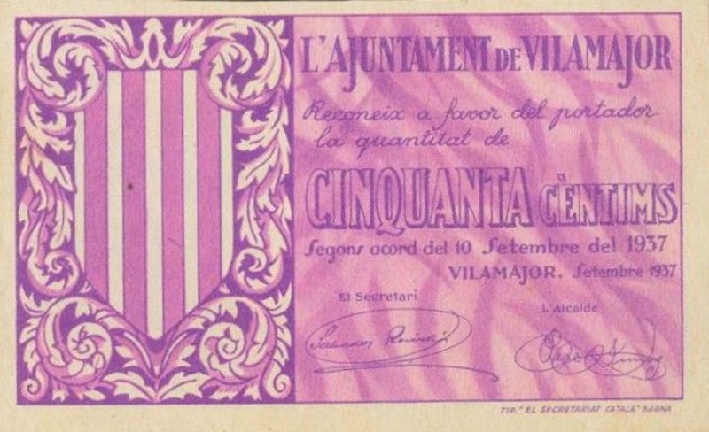 Anverso de 50 Céntimos (Vilamajor)