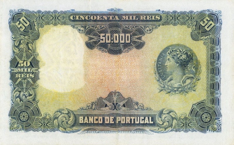 Reverso de 50000 Reales (Réais) (Sobreimpresión "REPÚBLICA")