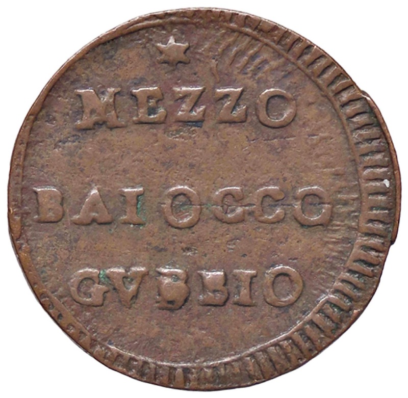 Anverso de ½ (medio) Baiocco - Gubbio