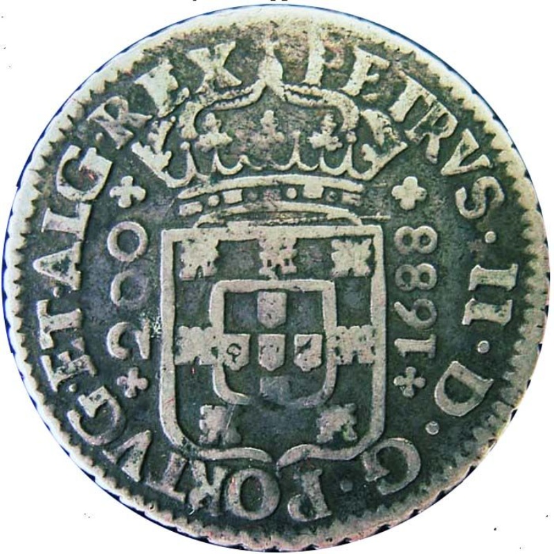 Anverso de ½ (medio) Cruzado/12 Vinténs - Pedro II (ceca de Lisboa)