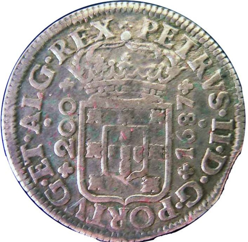 Moneda ½ (medio) Cruzado/200 Reales (Réais) - Pedro II (Corona del Rey, ceca de Lisboa) | 1686 - 1687 - Anverso Anverso de ½ (medio) Cruzado/200 Reales (Réais) - Pedro II (Corona del Rey, ceca de Lisboa)