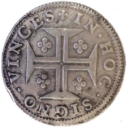 Reverso de ½ (medio) Cruzado/200 Reales (Réais) - Pedro II (Príncipe corona, ceca de Lisboa)