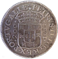 Anverso de ½ (medio) Cruzado/200 Reales (Réais) - Pedro II (Príncipe corona, ceca de Lisboa)