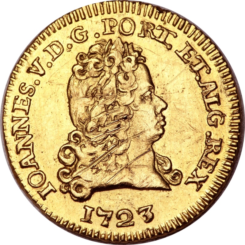 Anverso de ½ (medio) Escudo - João V (cecas de Lisboa, Bahía, Río y Minas)