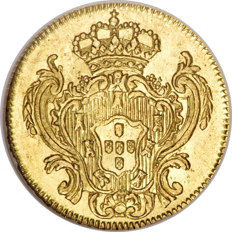 Reverso de ½ (medio) Escudo - María I y Pedro III (cecas de Lisboa y Bahía)