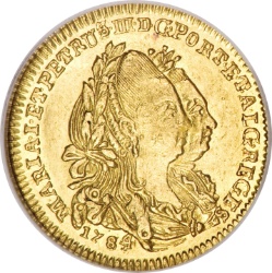 Anverso de ½ (medio) Escudo - María I y Pedro III (cecas de Lisboa y Bahía)