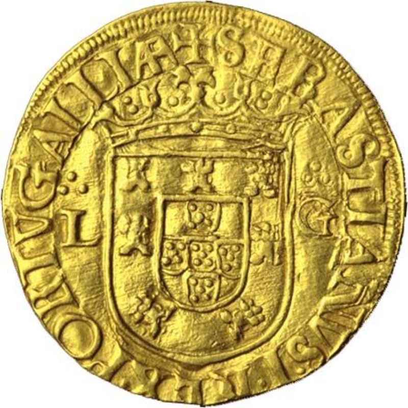 Anverso de ½ (medio) São Vicente "L-G" - Sebastião I (ceca de Lisboa)