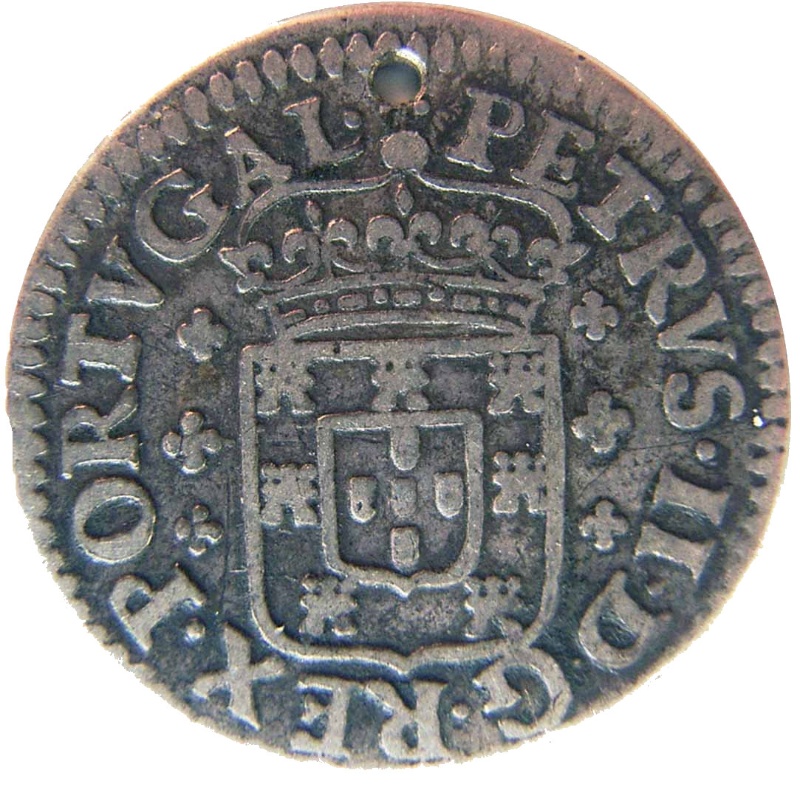 Moneda ½ (medio) Tostão - Pedro II (Príncipe corona) | 1683 - 1686 - Anverso Anverso de ½ (medio) Tostão - Pedro II (Príncipe corona)