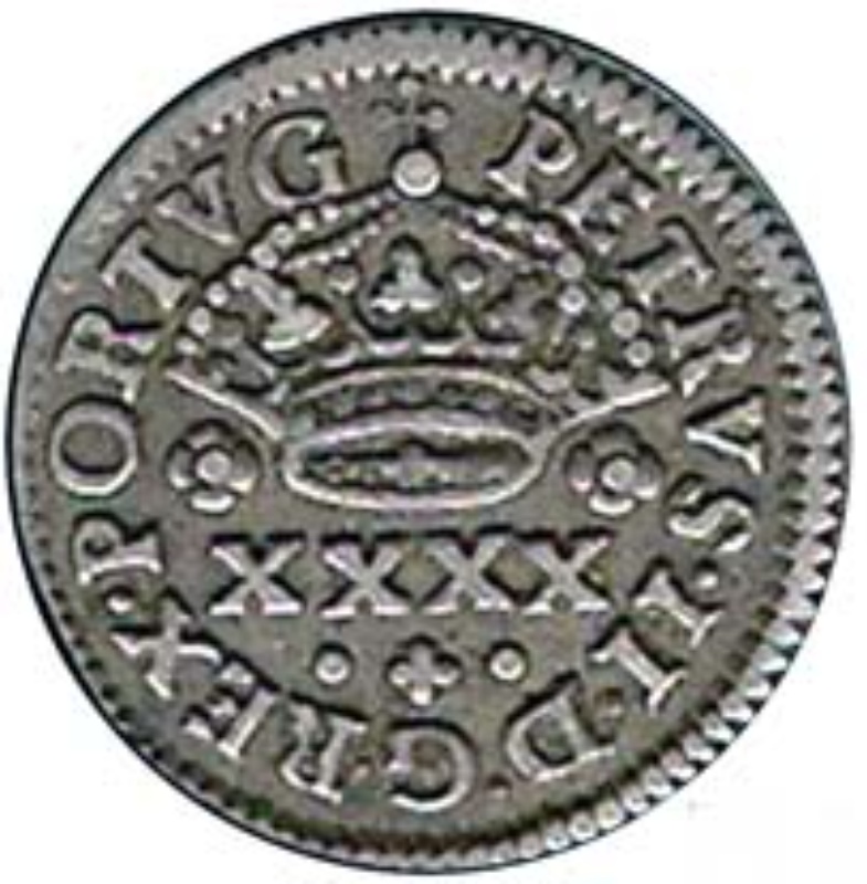 Moneda ½ (medio) Tostão - Pedro II (ceca de Oporto) | 1683 - 1706 - Anverso Anverso de ½ (medio) Tostão - Pedro II (ceca de Oporto)