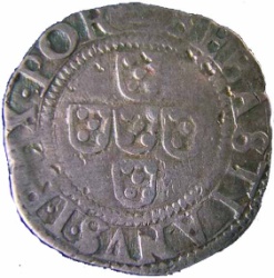 Anverso de ½ (medio) Tostão - Sebastião I (5o tipo)