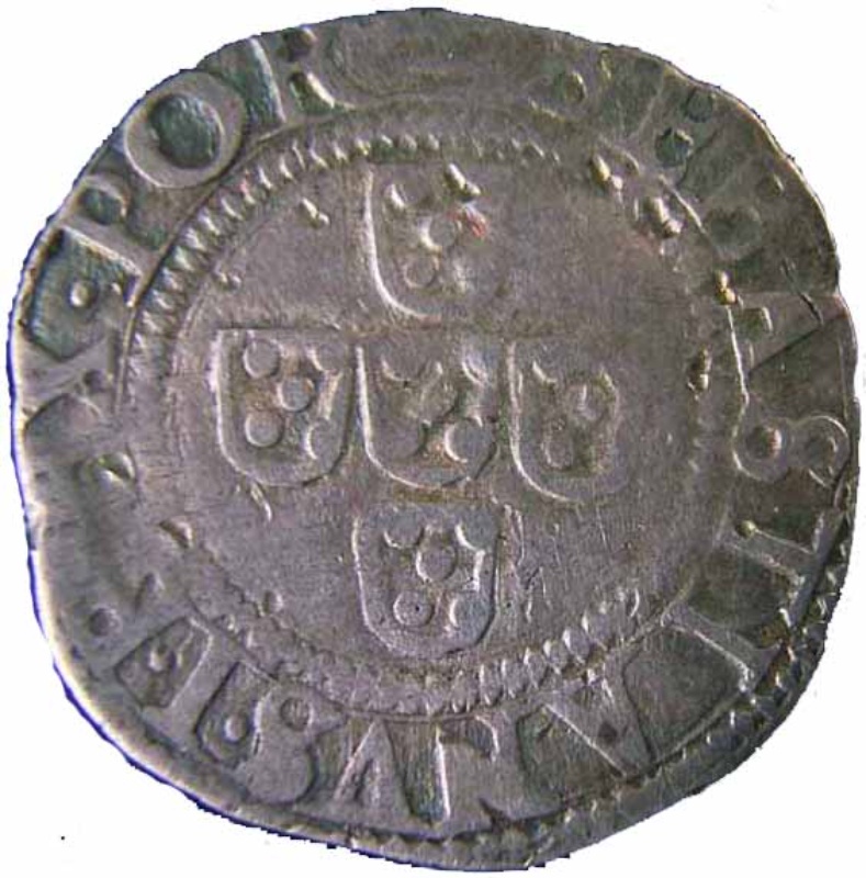 Anverso de ½ (medio) Tostão - Sebastião I (5o tipo)