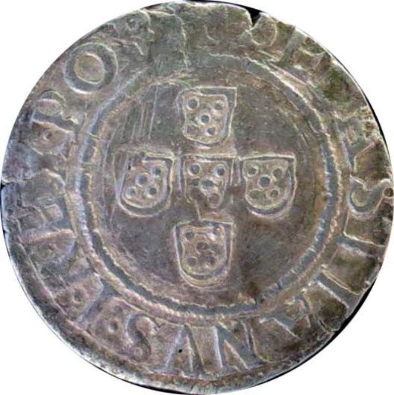 Anverso de ½ (medio) Tostão - Sebastião I (7o tipo)
