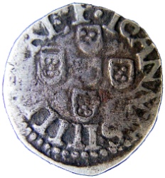 Anverso de ½ (medio) Vintém – João IV (ceca de Lisboa)