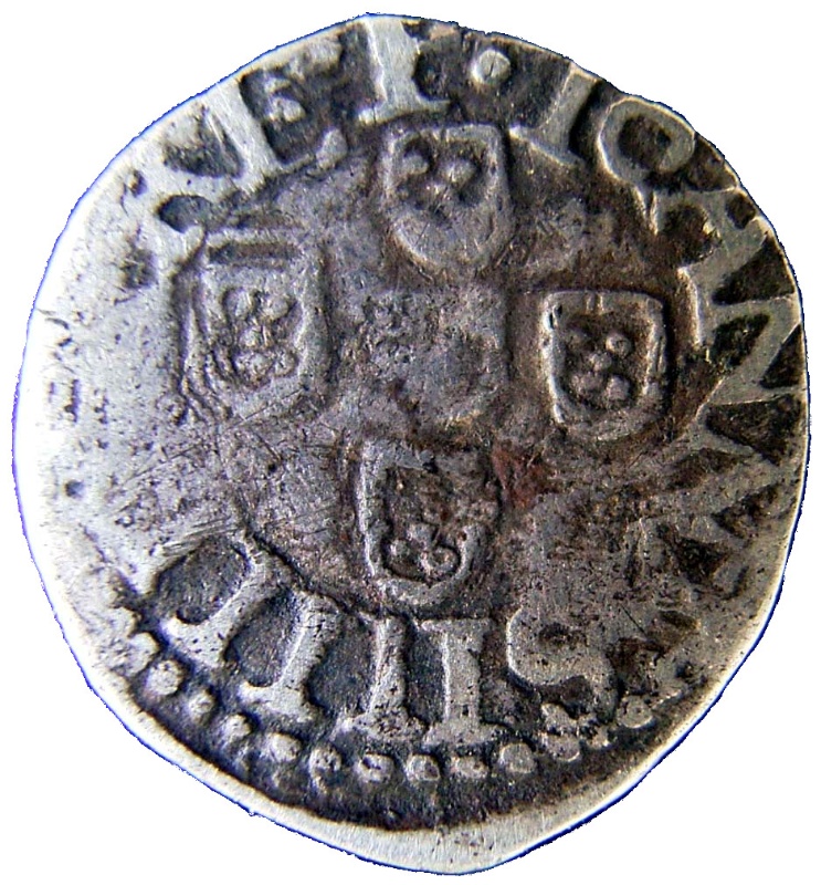 Anverso de ½ (medio) Vintém – João IV (ceca de Lisboa)