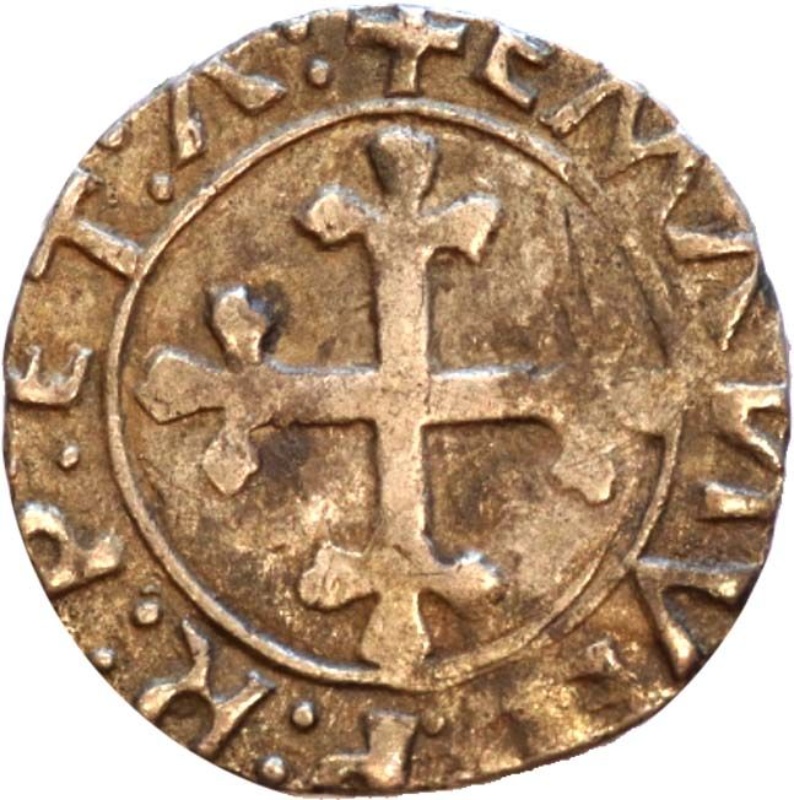 Reverso de ½ (medio) Vintém - Manuel I (ceca de Lisboa) 1er tipo