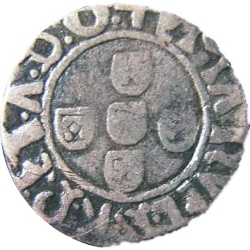 Anverso de ½ (medio) Vintém - Manuel I (ceca de Oporto)