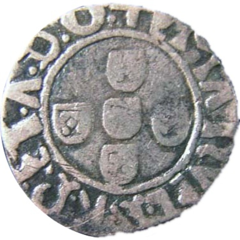 Anverso de ½ (medio) Vintém - Manuel I (ceca de Oporto)