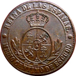 Reverso de ½ (medio) céntimo de Escudo - Isabel II