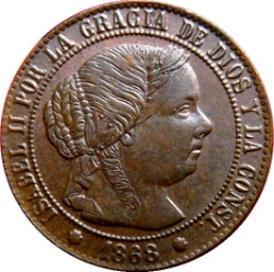 Anverso de ½ (medio) céntimo de Escudo - Isabel II
